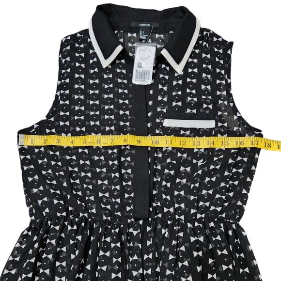 NEW Forever 21 Black and White Sheer Dress Bowtie Pattern L - Picture 7 of 8